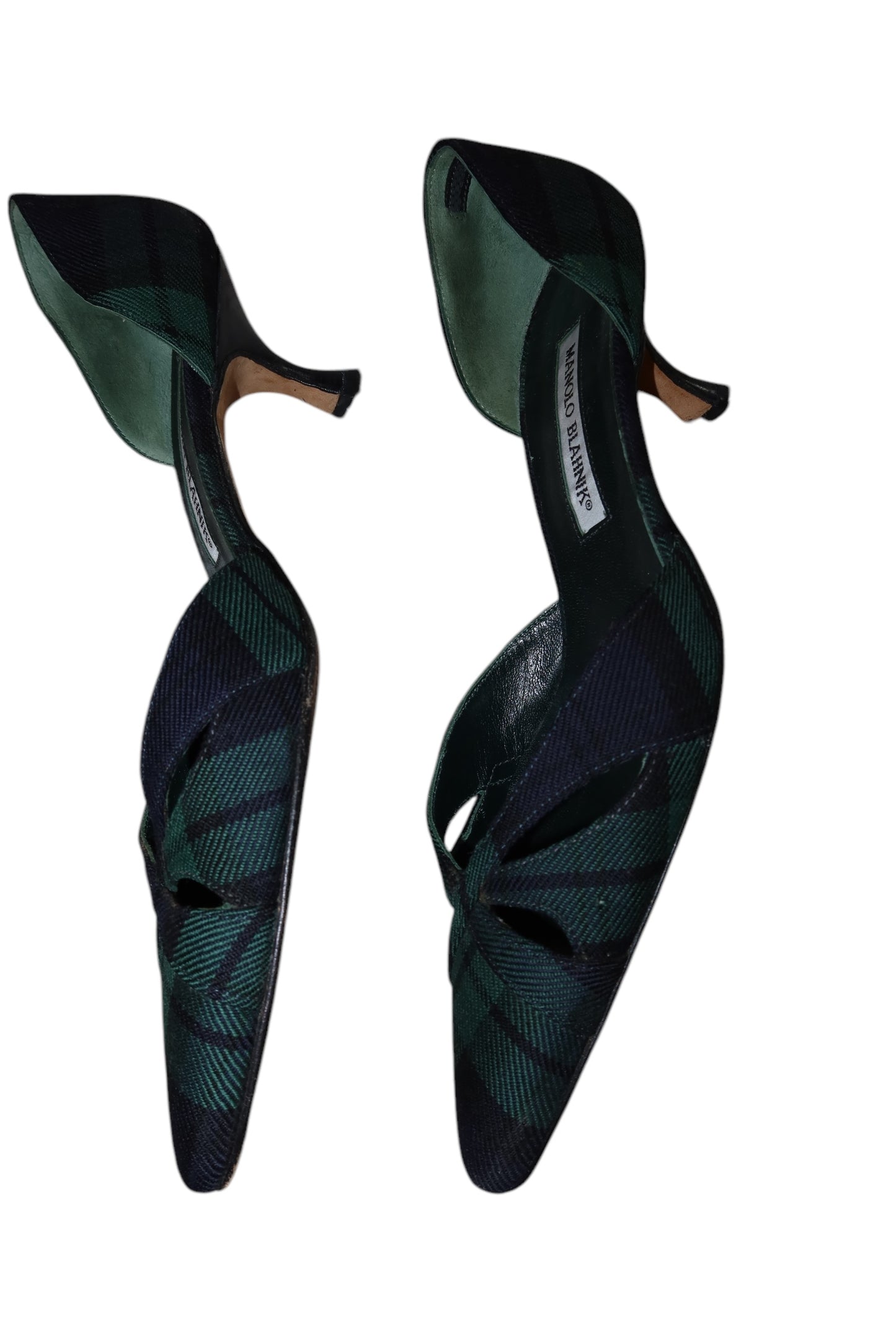 Manolo Blahnik green plaid heels (37)