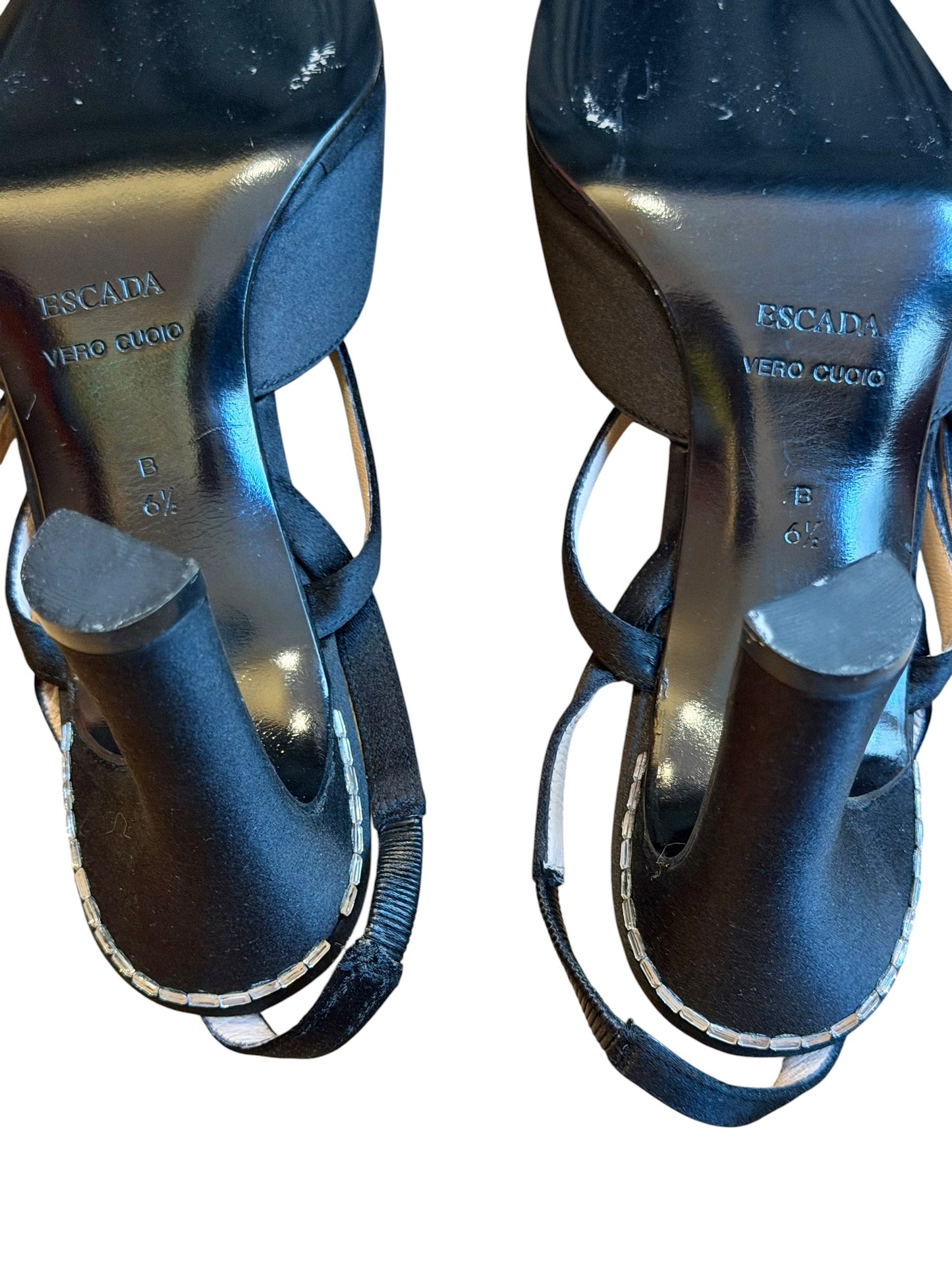 Escada black square toe heels with crystal buckle (6.5B)