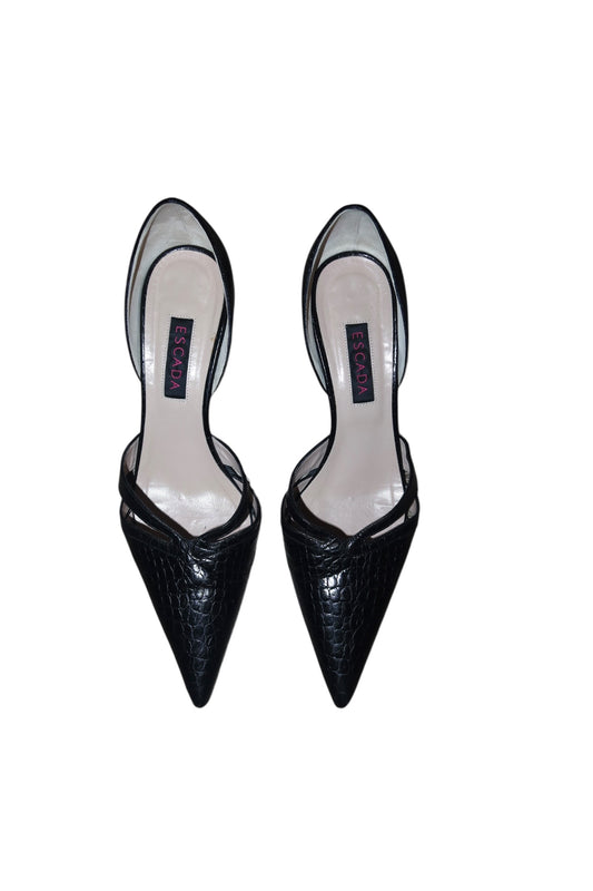 Escada black pointed toe croc kitten heels (37.5)