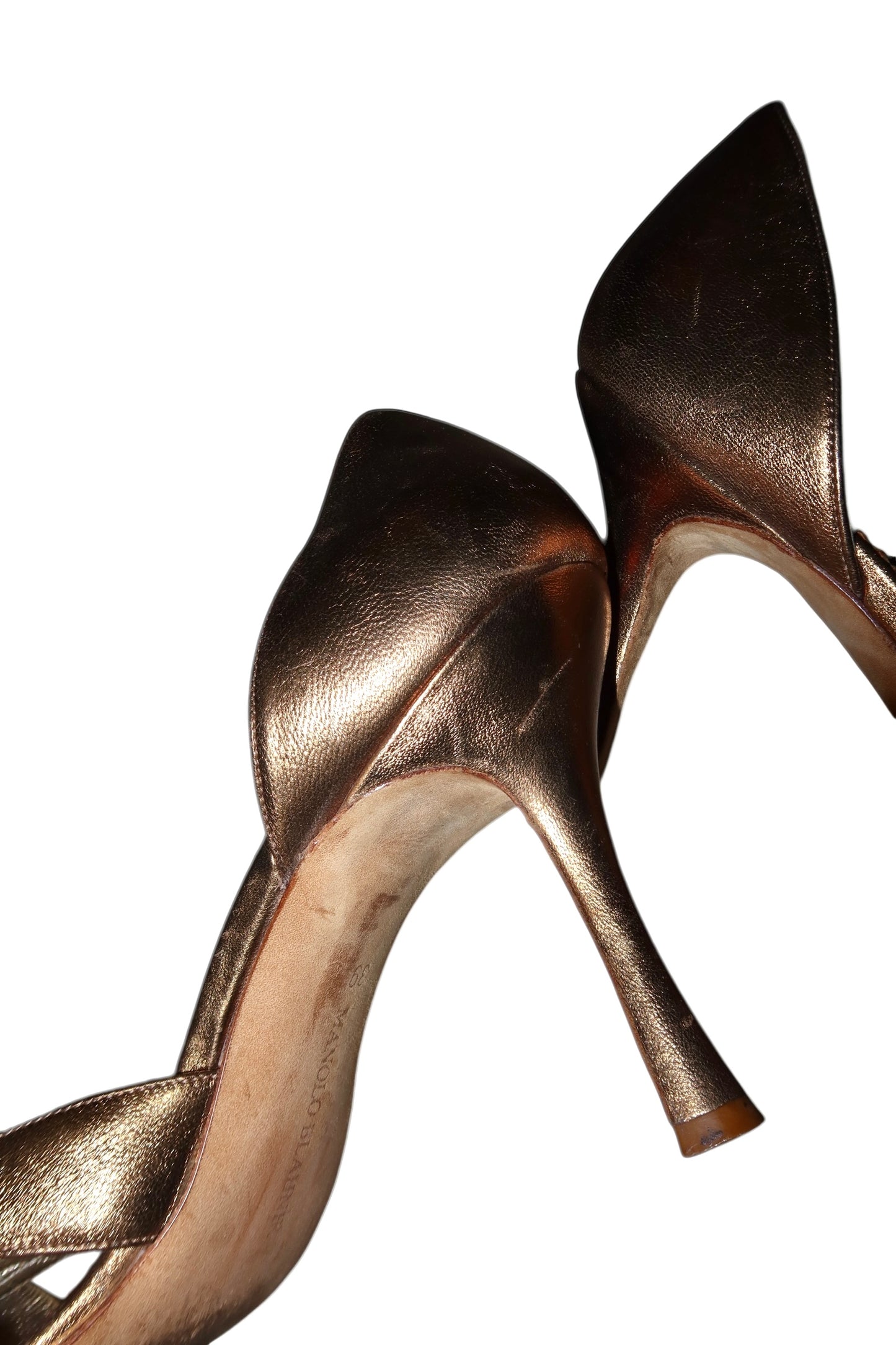 Manolo Blahnik gold open toe heels (39)