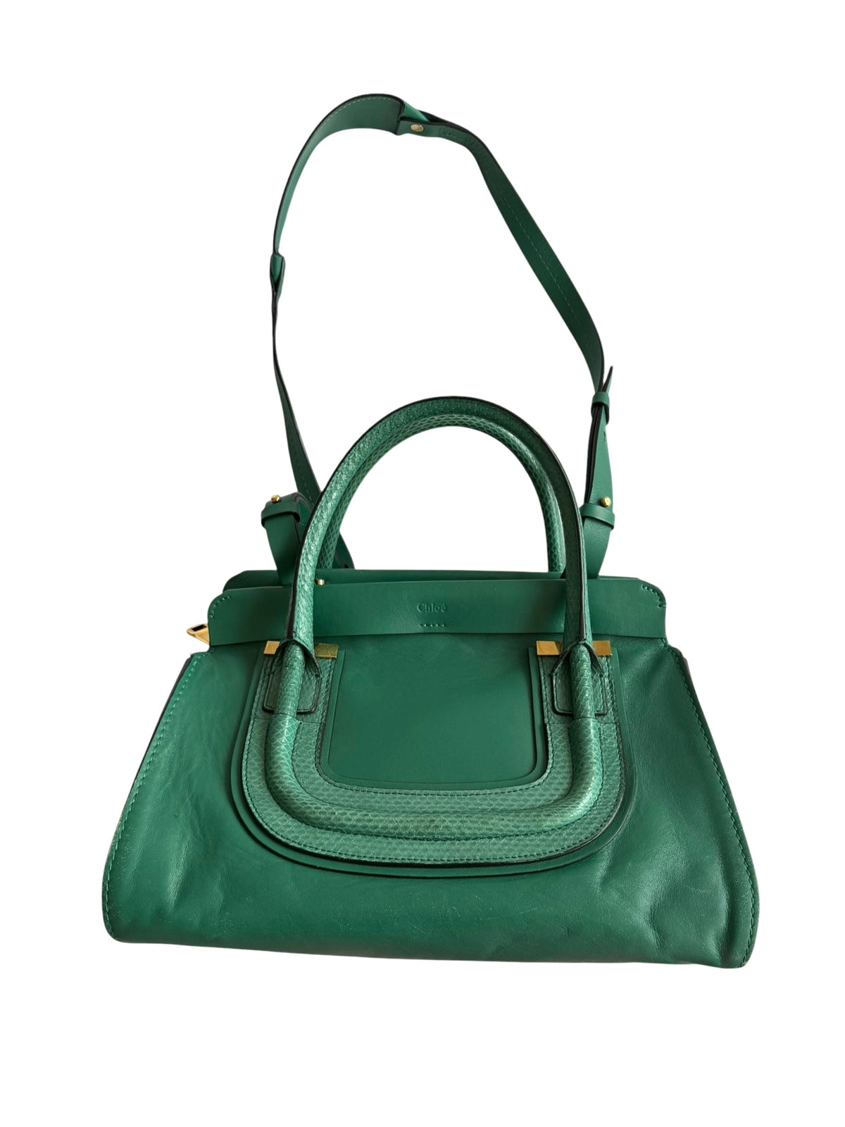 Chloé green Everston leather snakeskin trimmed bag