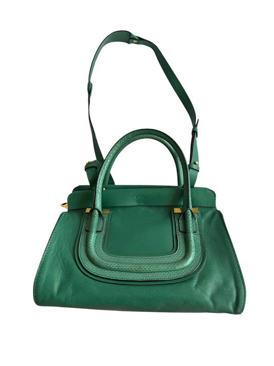 Chloé green Everston leather snakeskin trimmed bag