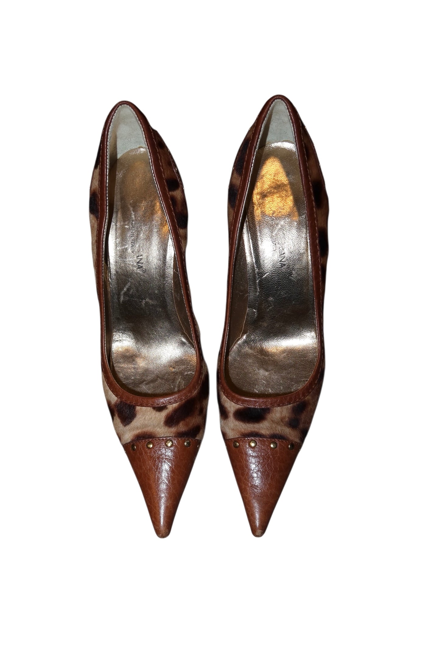 Dolce & Gabbana cheetah ponyhair and tan leather heels (37.5)