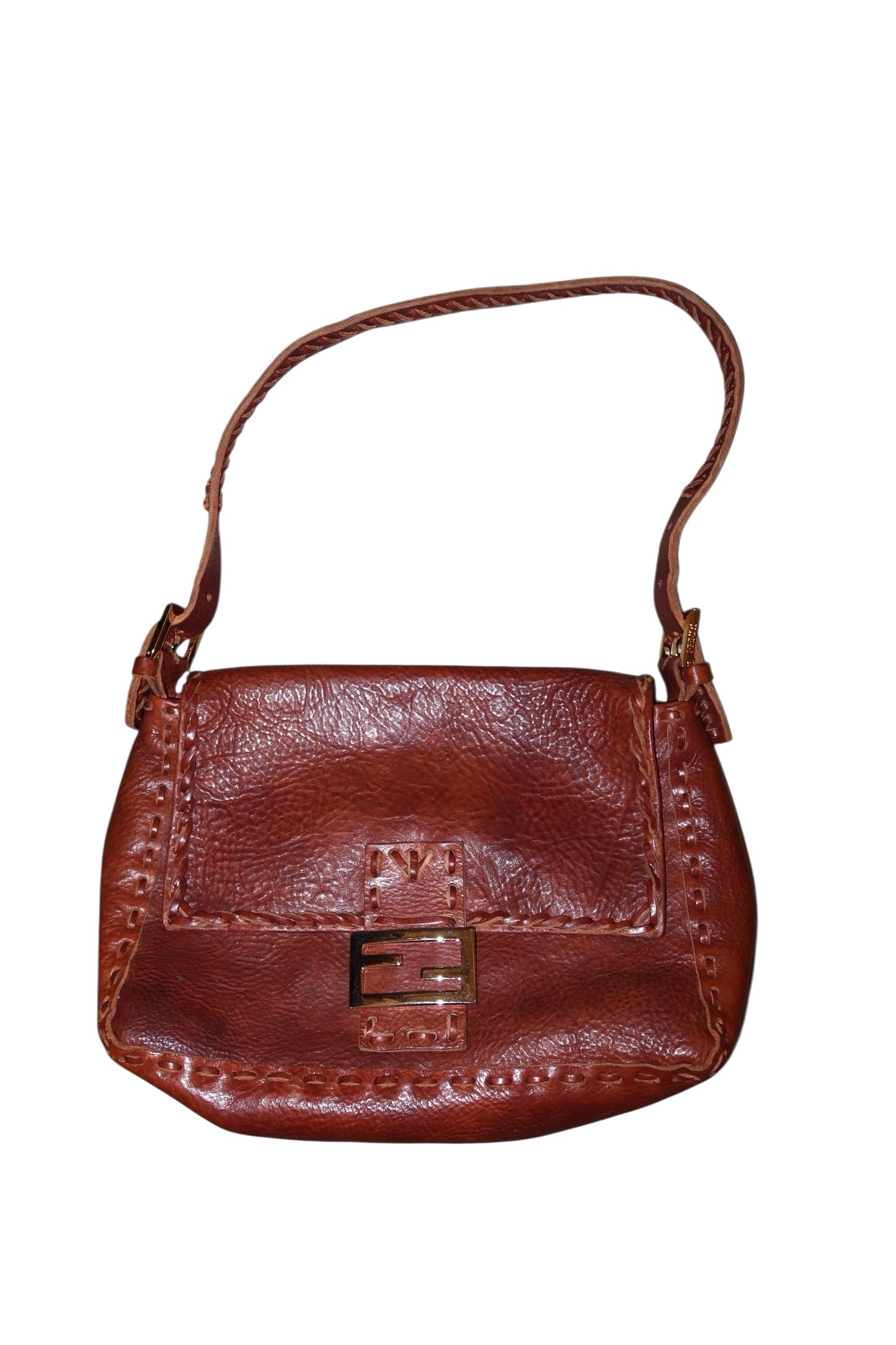 Fendi mama whipstich tan brown leather bag