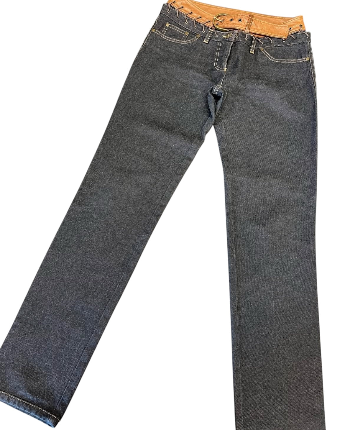 Alexander McQueen jeans with leather brown belt FW 2002 (sz40)
