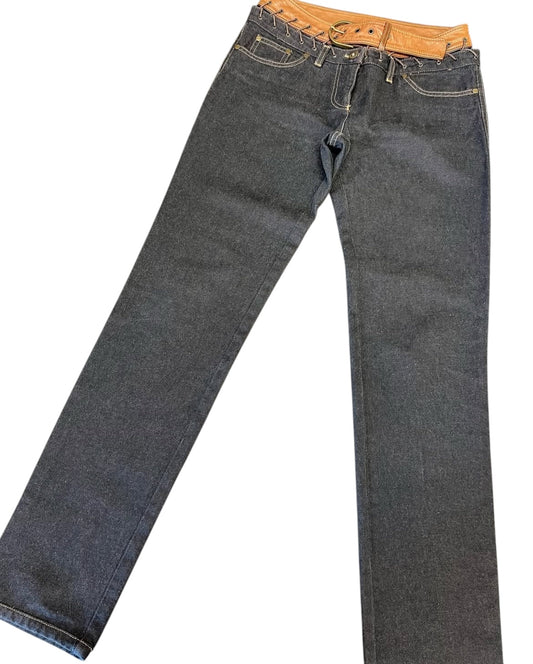 Alexander McQueen jeans with leather brown belt FW 2002 (sz40)