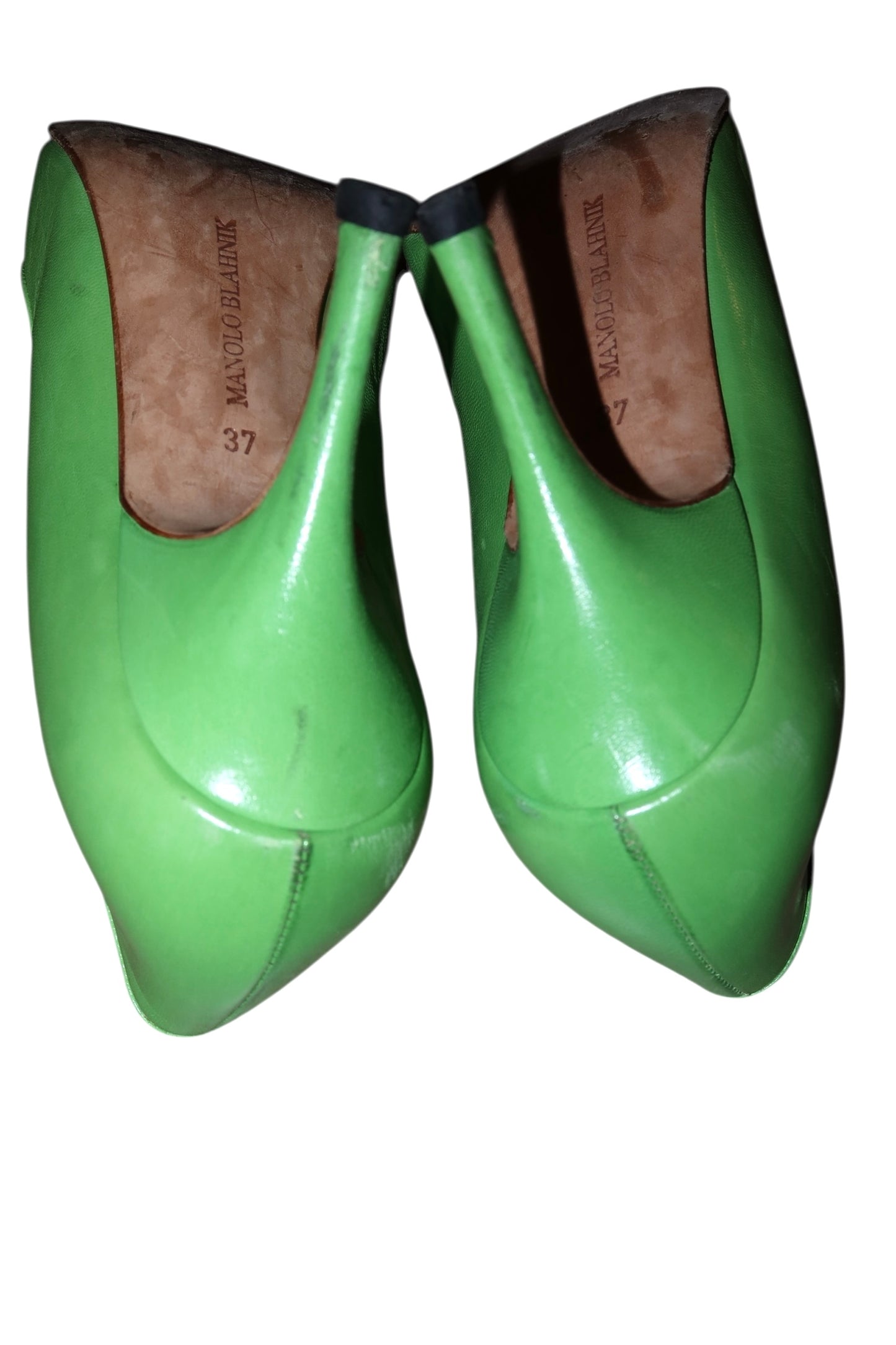 Manolo Blahnik green leather pumps (37)