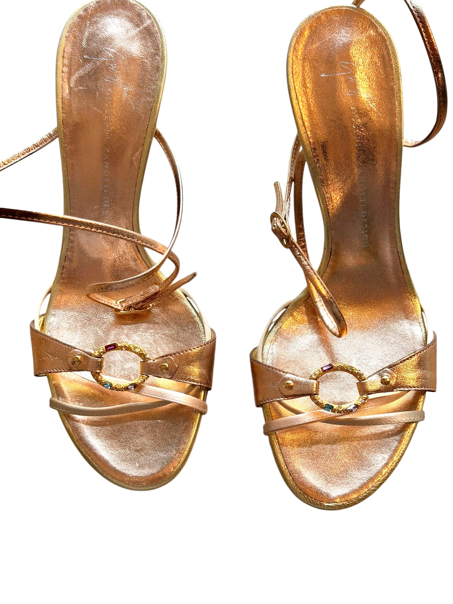 Giuseppe Zanotti rose gold heels with crystal embellished ring (6.5)