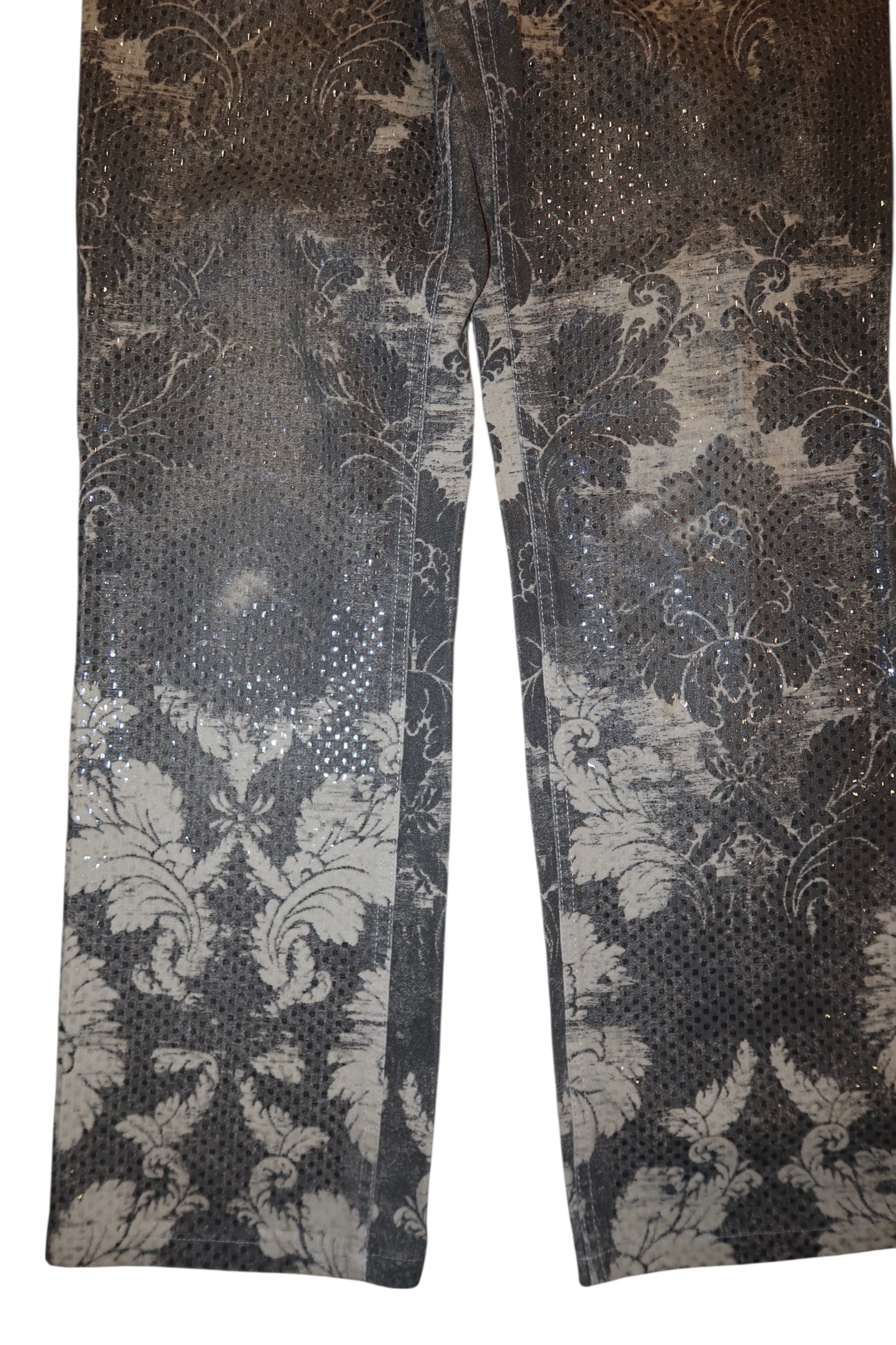 Roberto Cavalli gray jeans with baroque and metallic print (M)