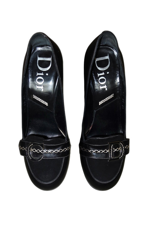 Dior black round toe heels with CD logo (39.5)