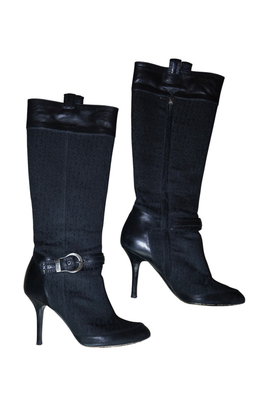 Dior black monogram boots with silver buckle detail (38.5)