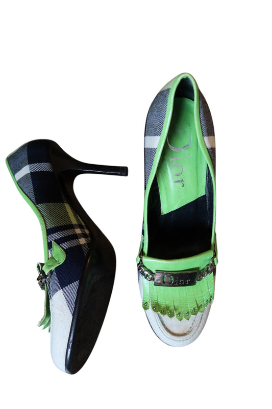 Dior neon green plaid heels (37.5)