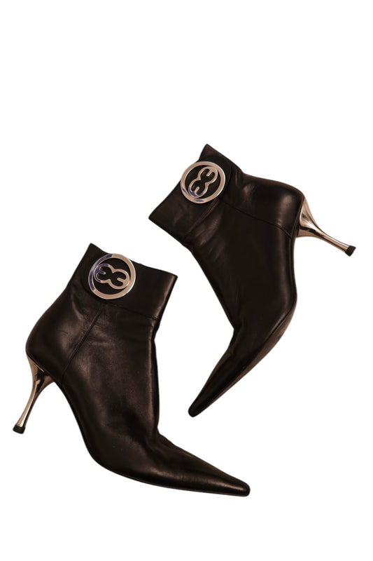 Escada black boots with silver logo hardware (35.5)