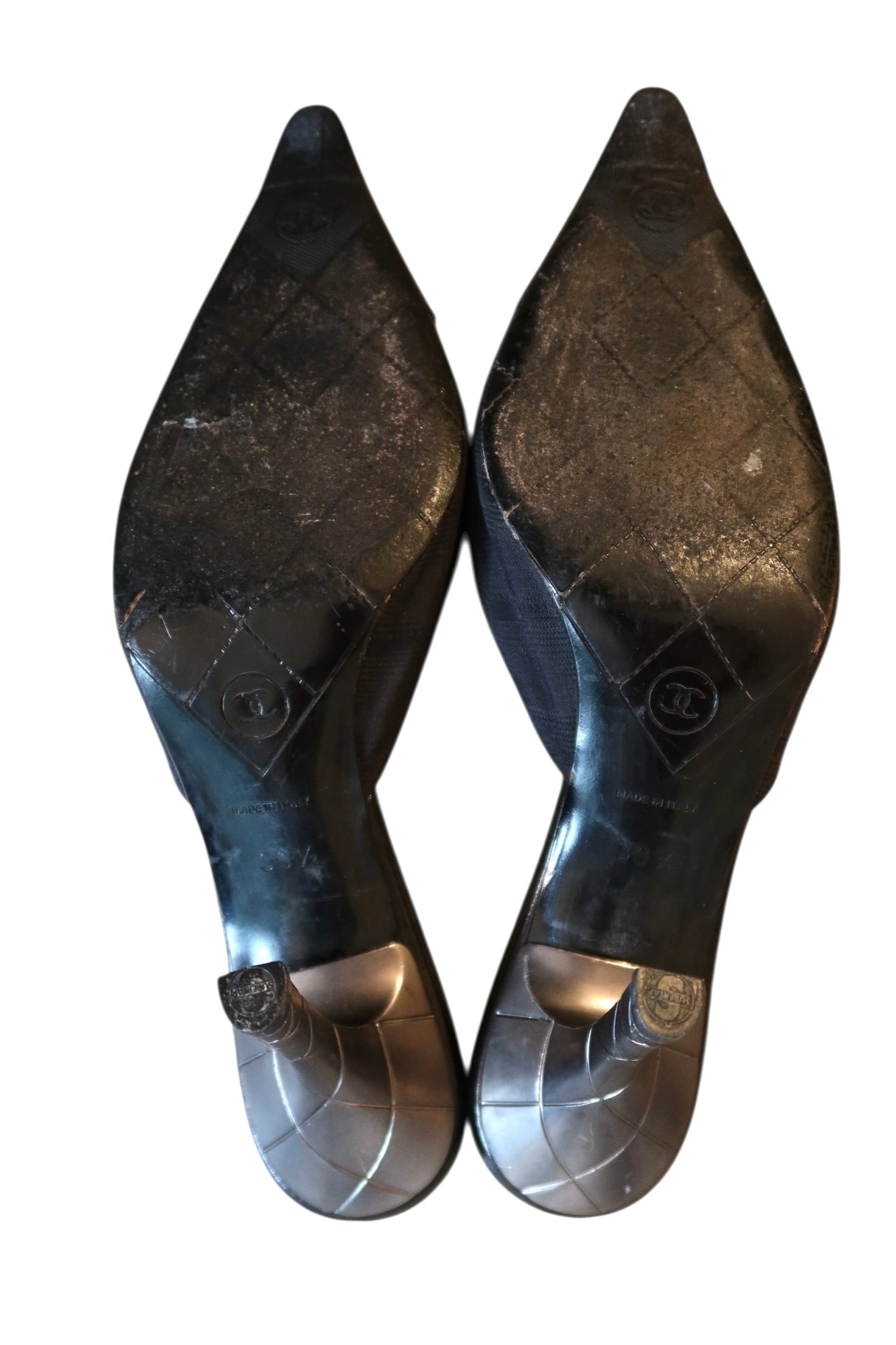 Chanel black canvas and leather mules (39.5)