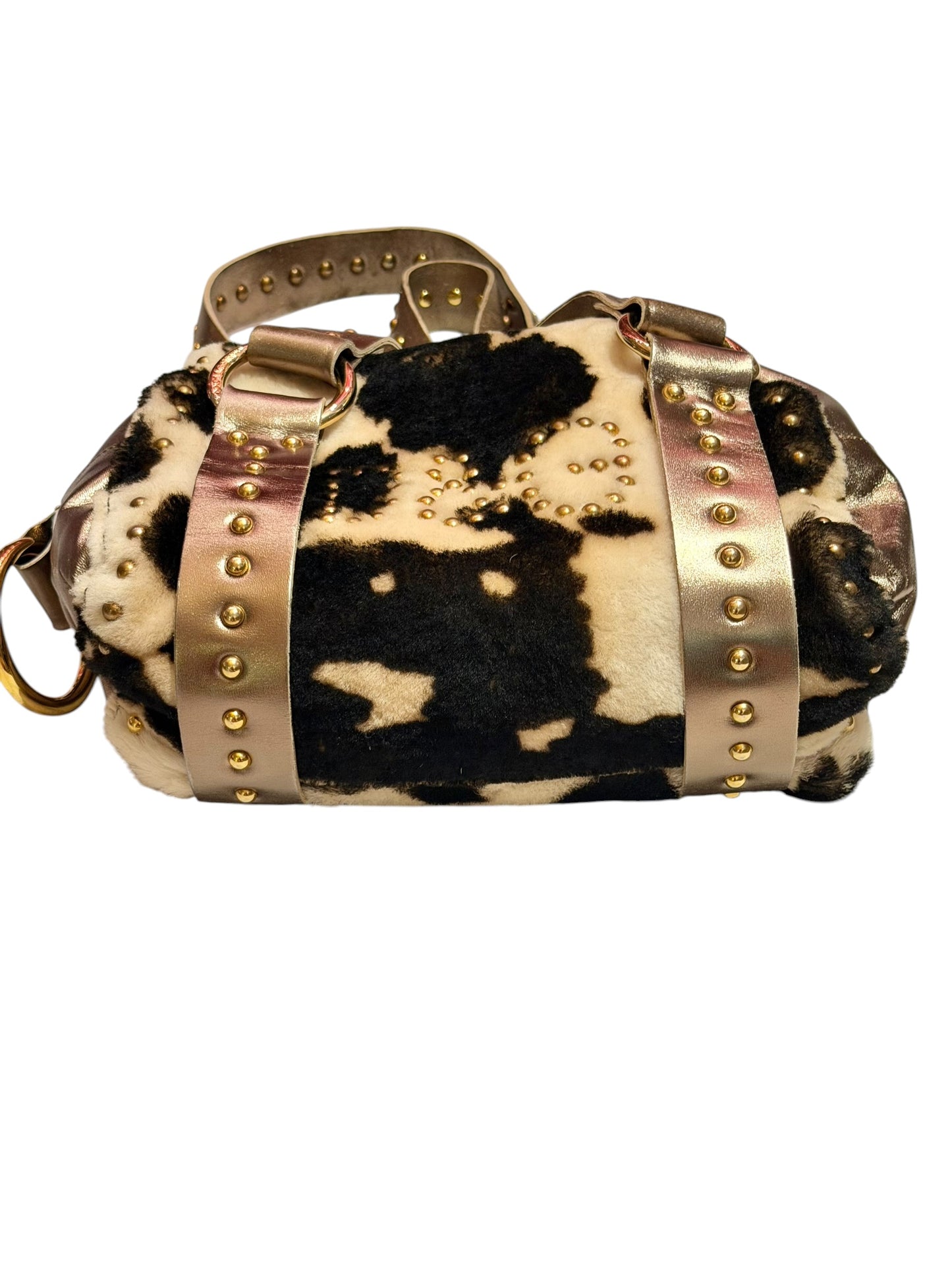 Dolce & Gabbana faux fur cow print bag with metallic straps