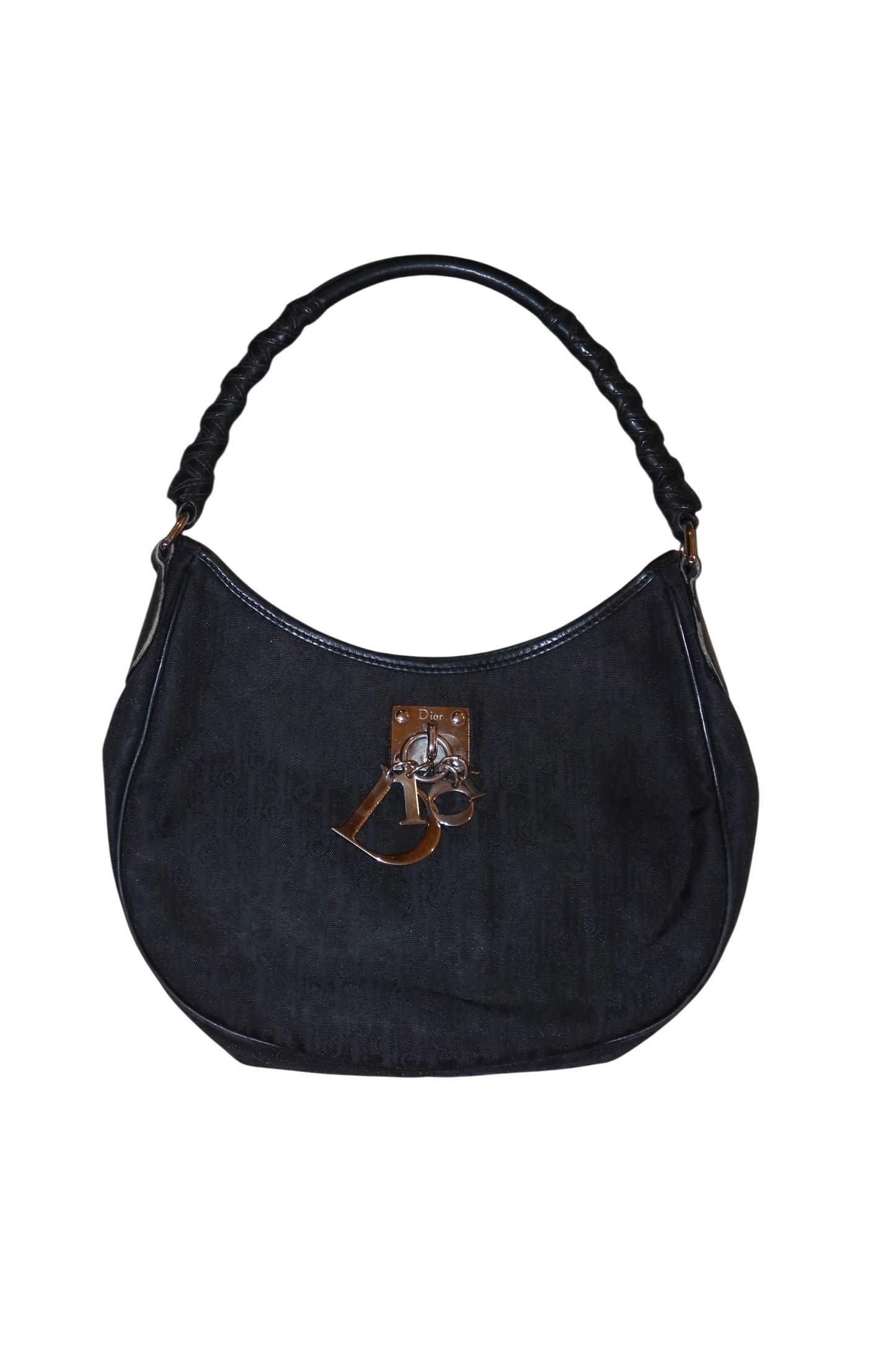 Dior black diorissimo hobo lovely charms canvas bag