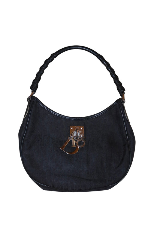Dior black diorissimo hobo lovely charms canvas bag