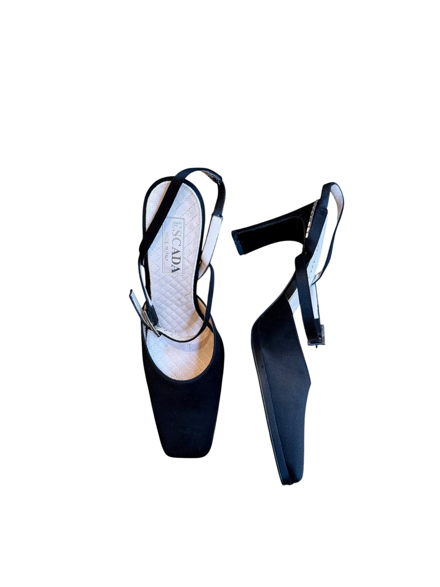 Escada black square toe heels with crystal buckle (6.5B)