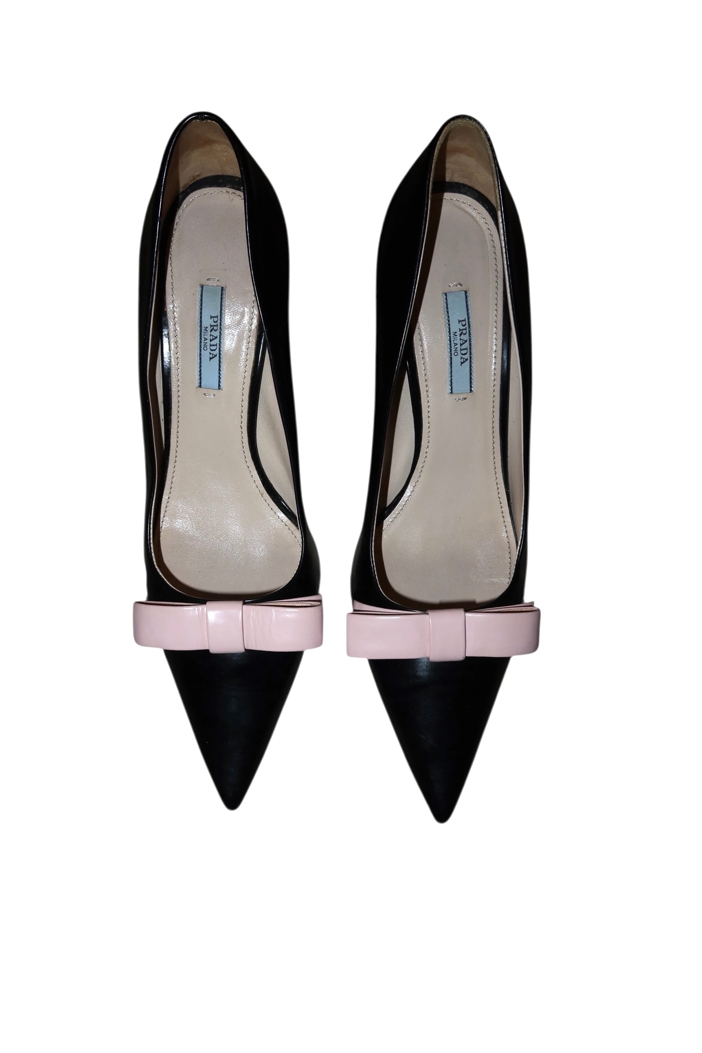 Prada black pump heels with baby pink bows (40)