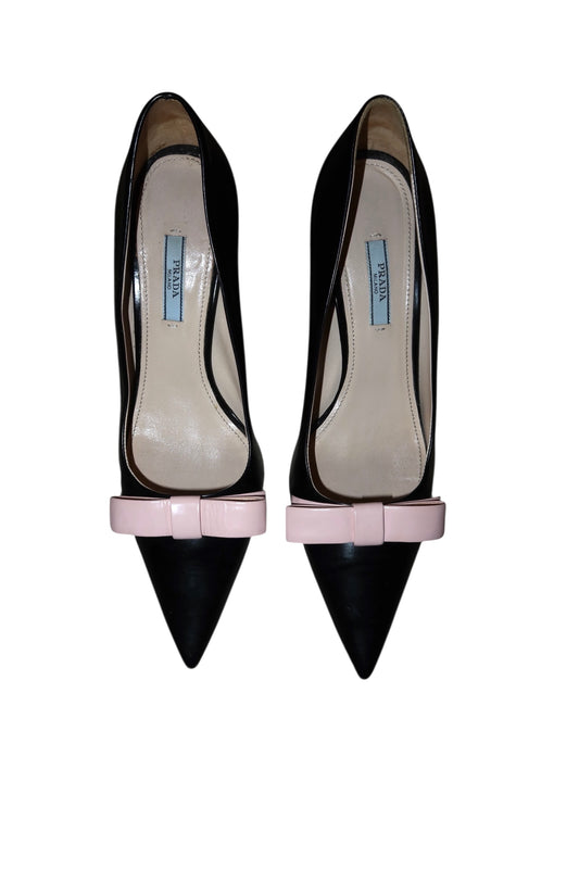 Prada black pump heels with baby pink bows (40)