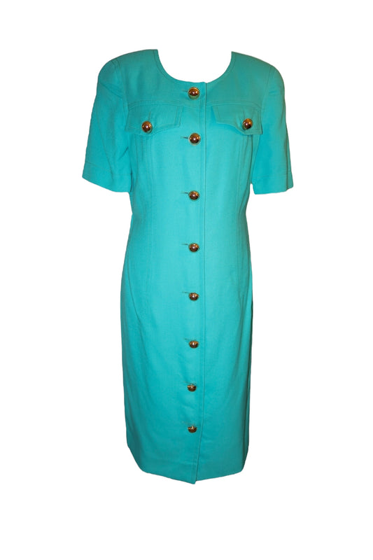 Celine turquoise dress with gold buttons