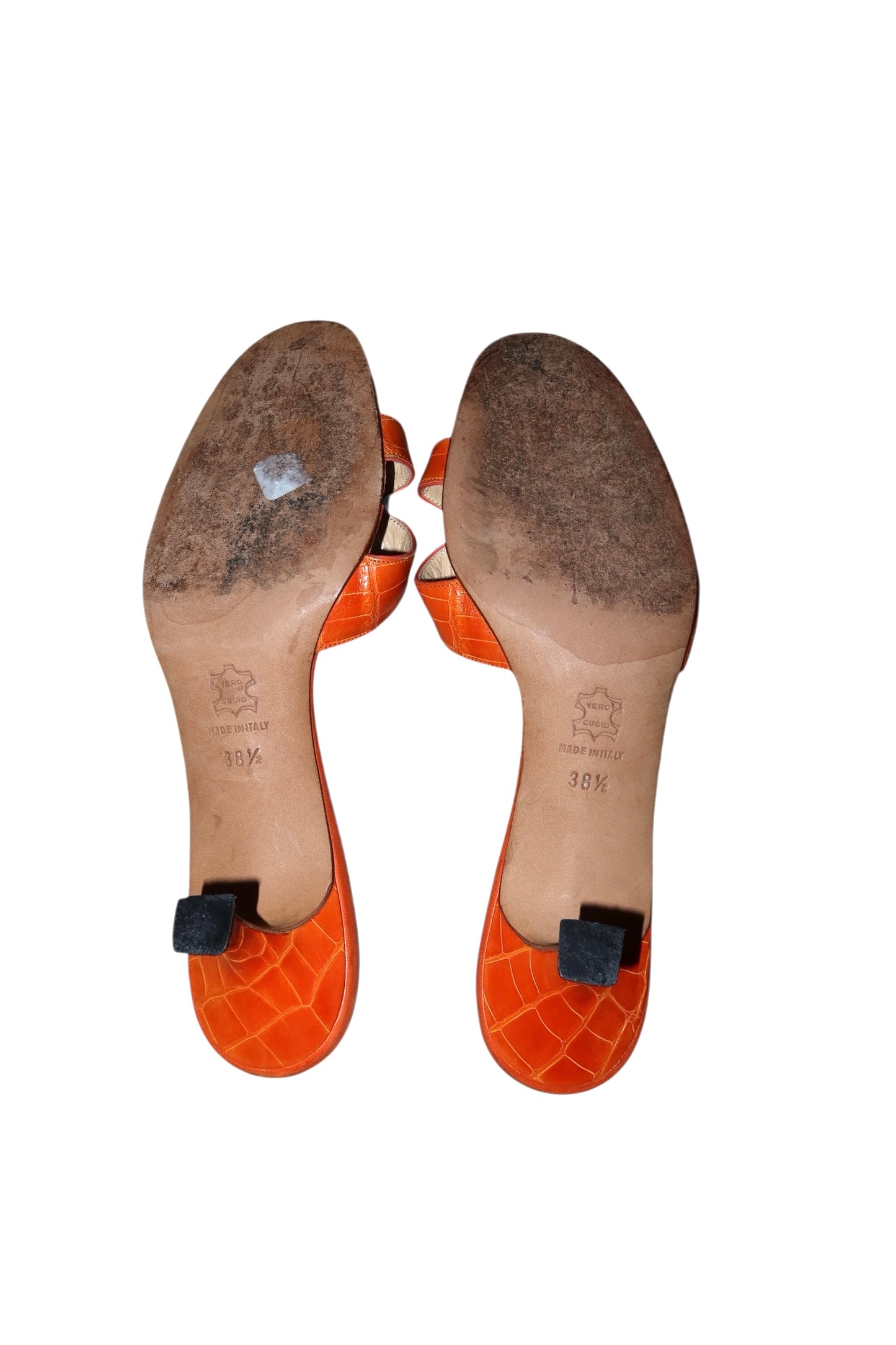 Manolo Blahnik orange lizard sandal heels (38.5)
