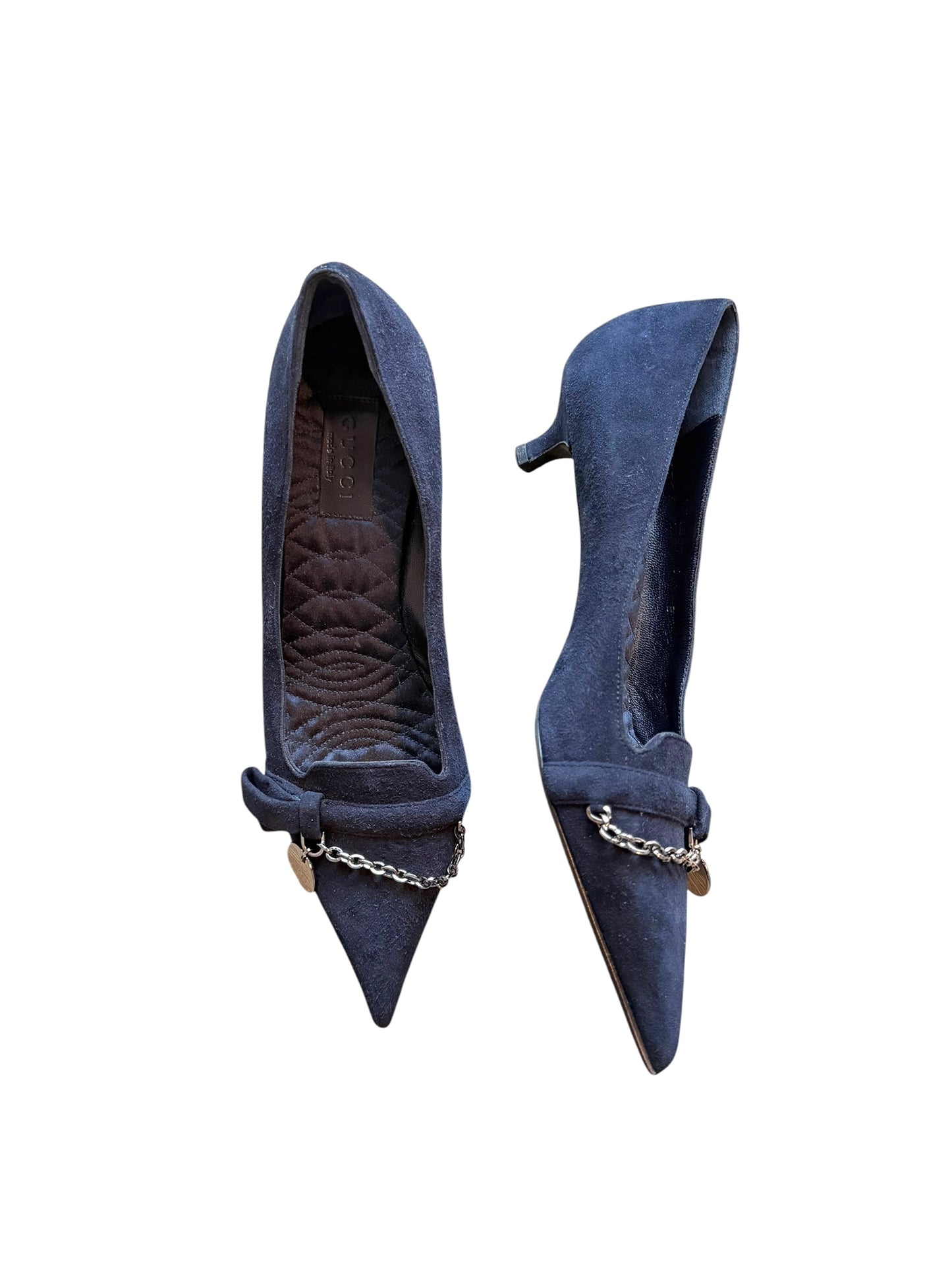 Gucci dark blue suede kitten heels with charms (6)