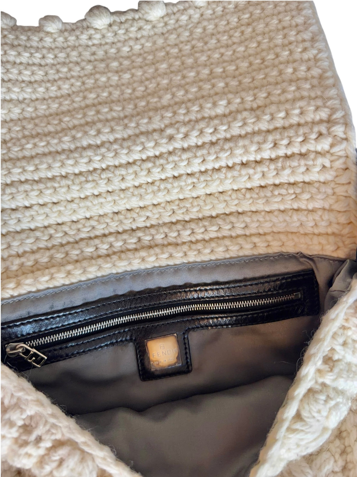 Fendi mama white crochet wool bag