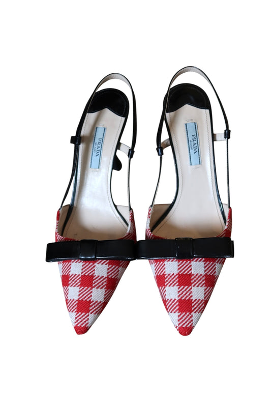 Prada red and white gingham heels with bow detail (37)