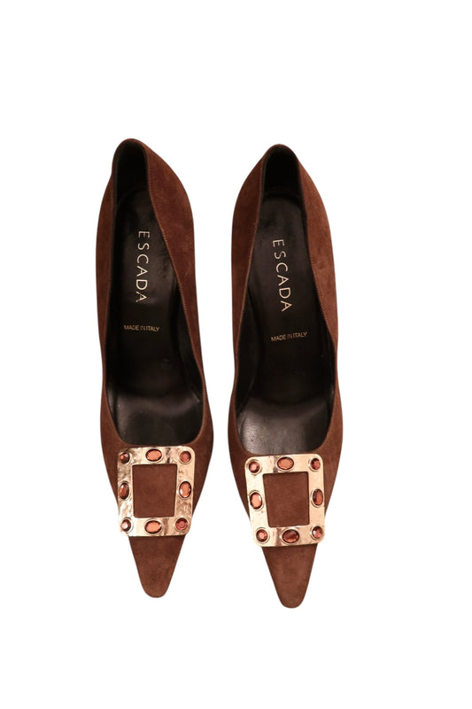 Escada brown suede heels with buckle (38.5)