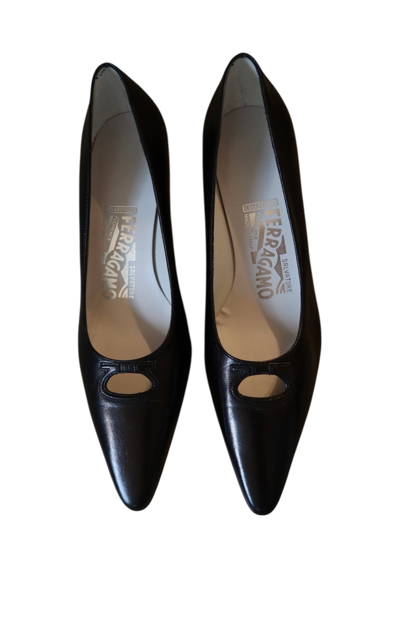 Ferragamo black kitten heels with logo detail (6.5)