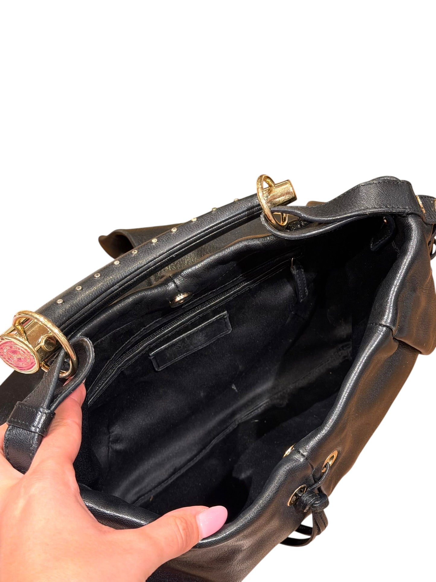 Yves Saint Laurent black leather corset Shangrila Mombasa bag with horn handle
