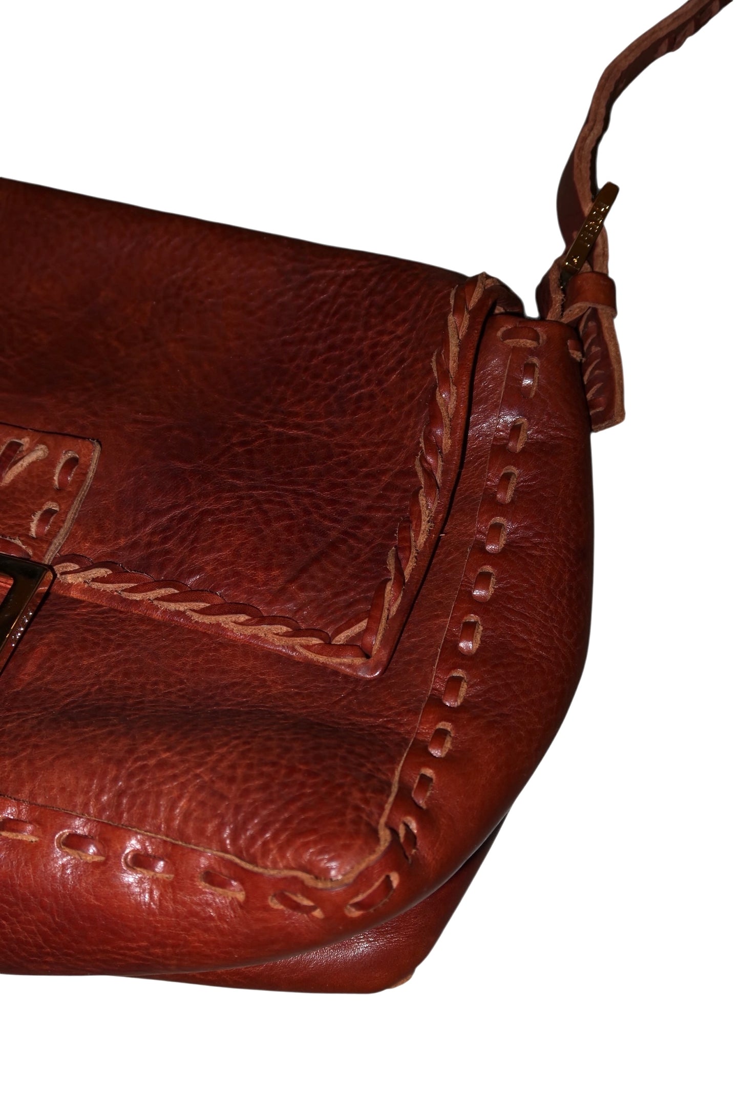 Fendi mama whipstich tan brown leather bag