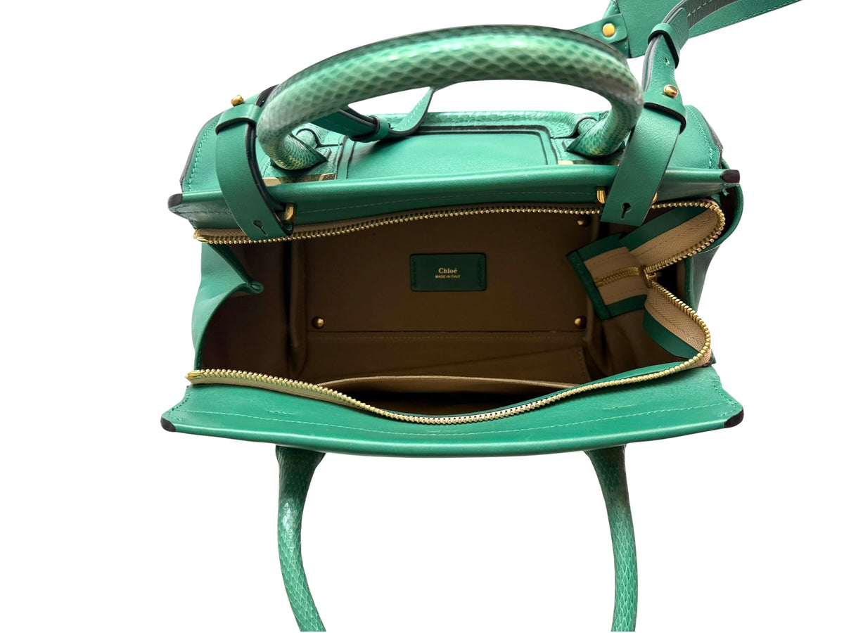 Chloé green Everston leather snakeskin trimmed bag