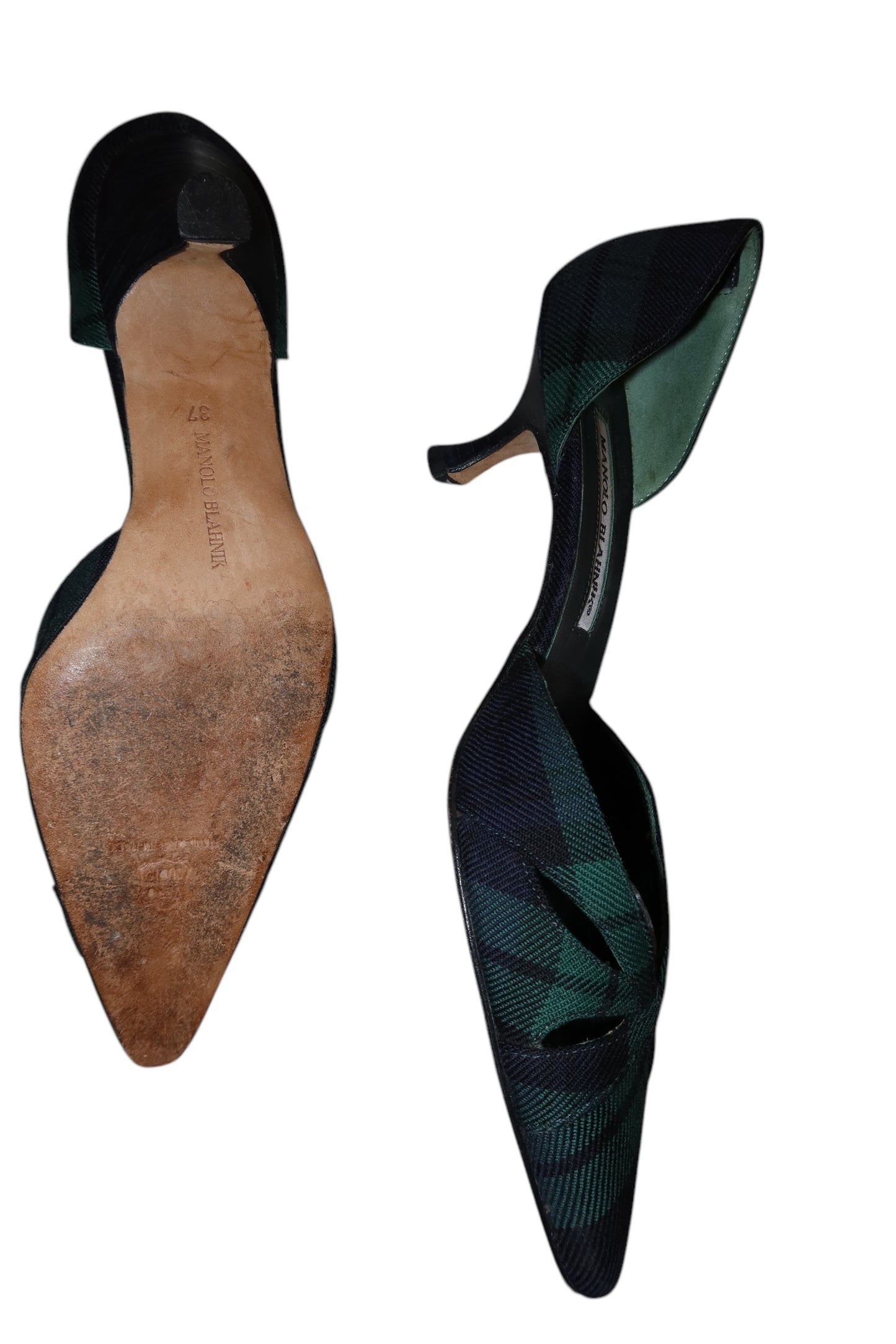 Manolo Blahnik green plaid heels (37)