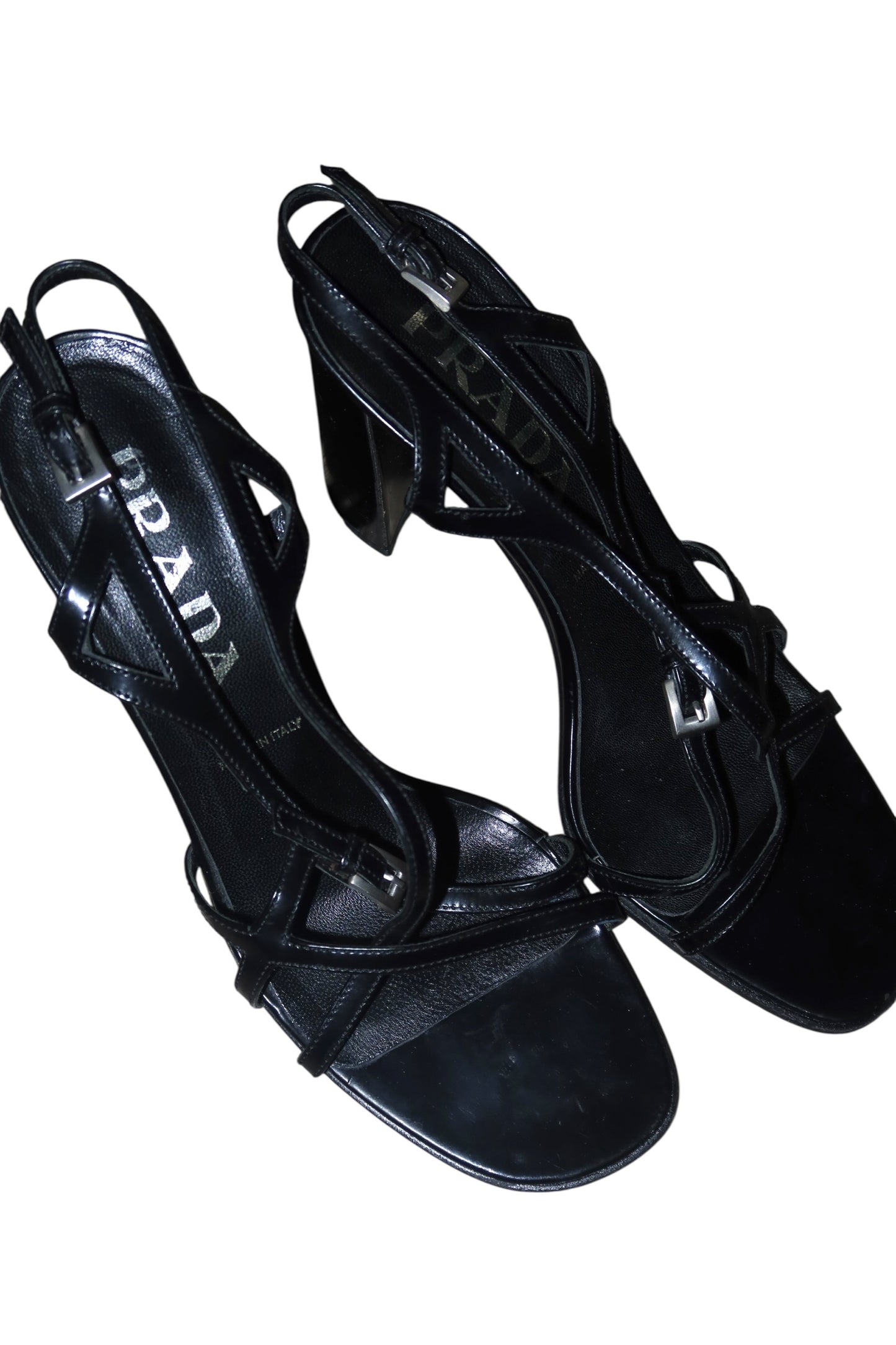 Prada black strappy block heels with silver buckles (36.5)