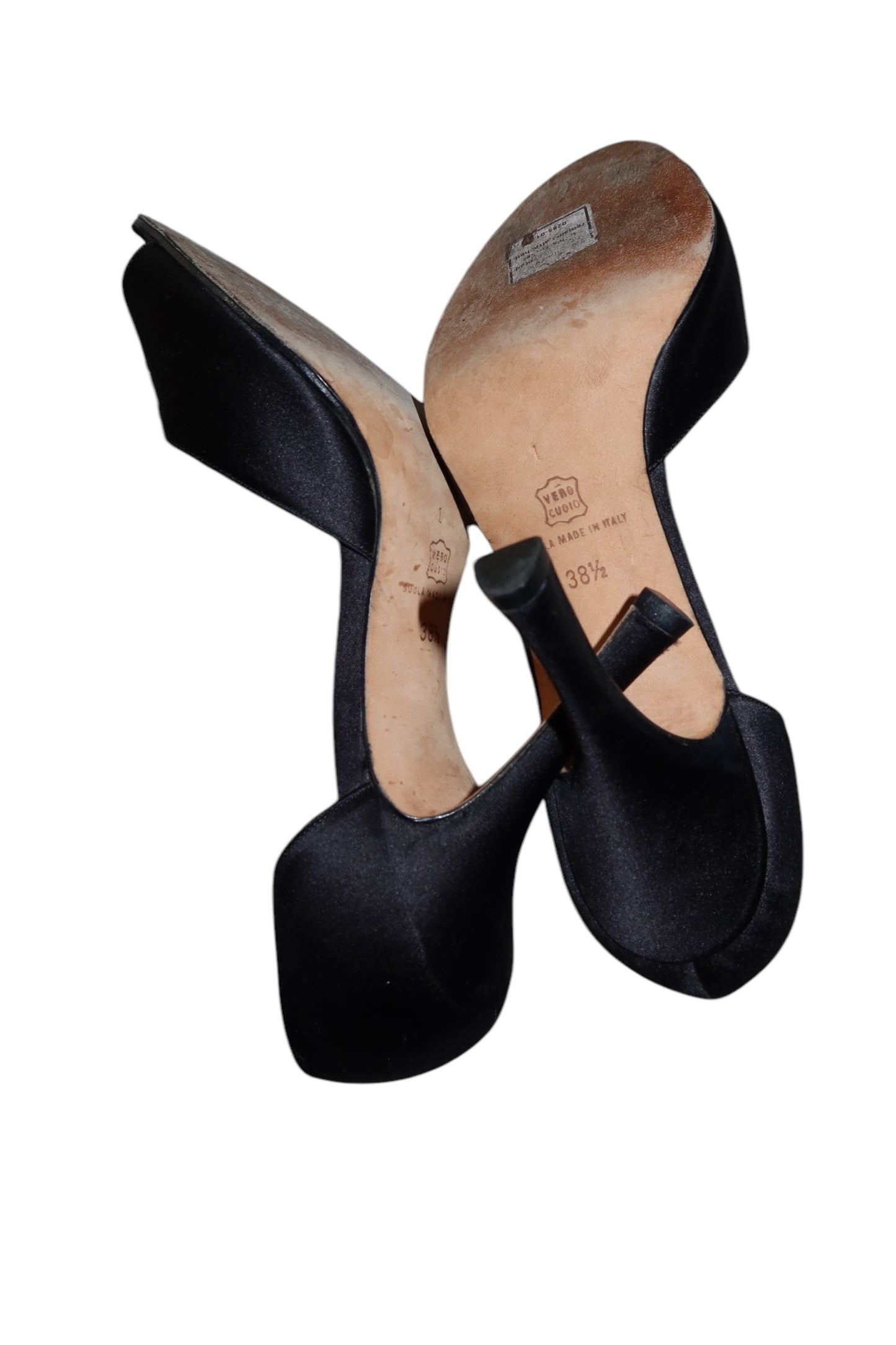 Manolo Blahnik black satin heels with crystal embellishment (38.5)