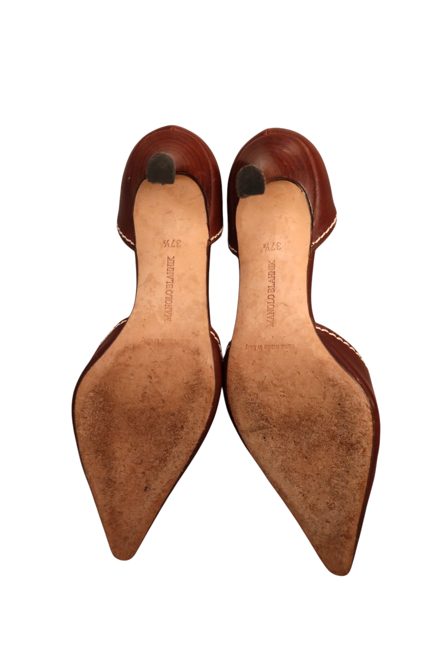 Manolo Blahnik brown heels with white stitching detail (37.5)
