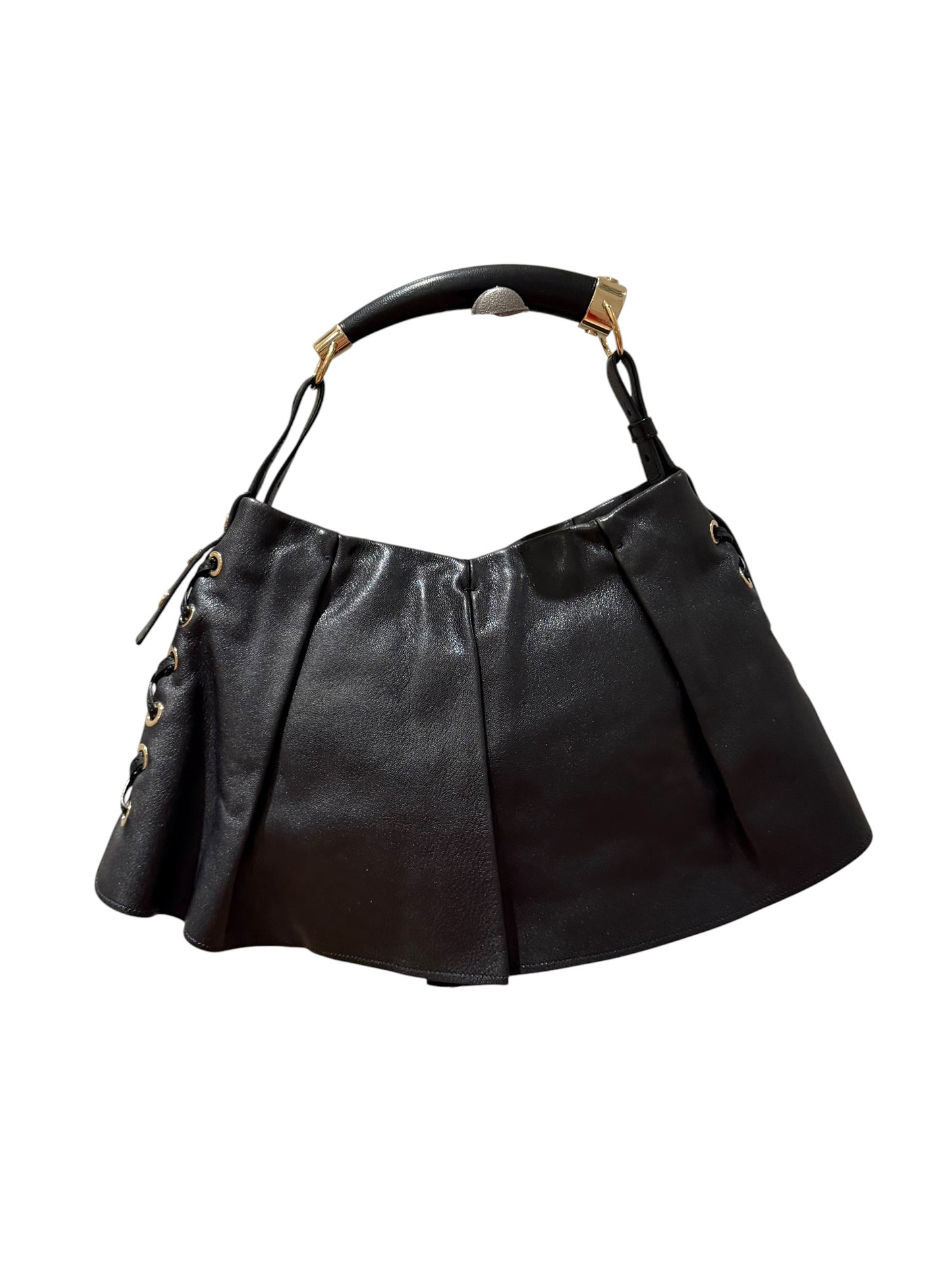 Yves Saint Laurent black leather corset Shangrila Mombasa bag with horn handle