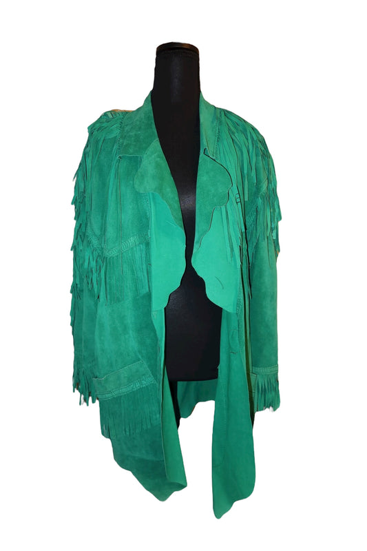 Moschino green leather/suede jacket with fringes