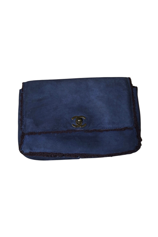 Chanel navy blue suede and shearling pouch