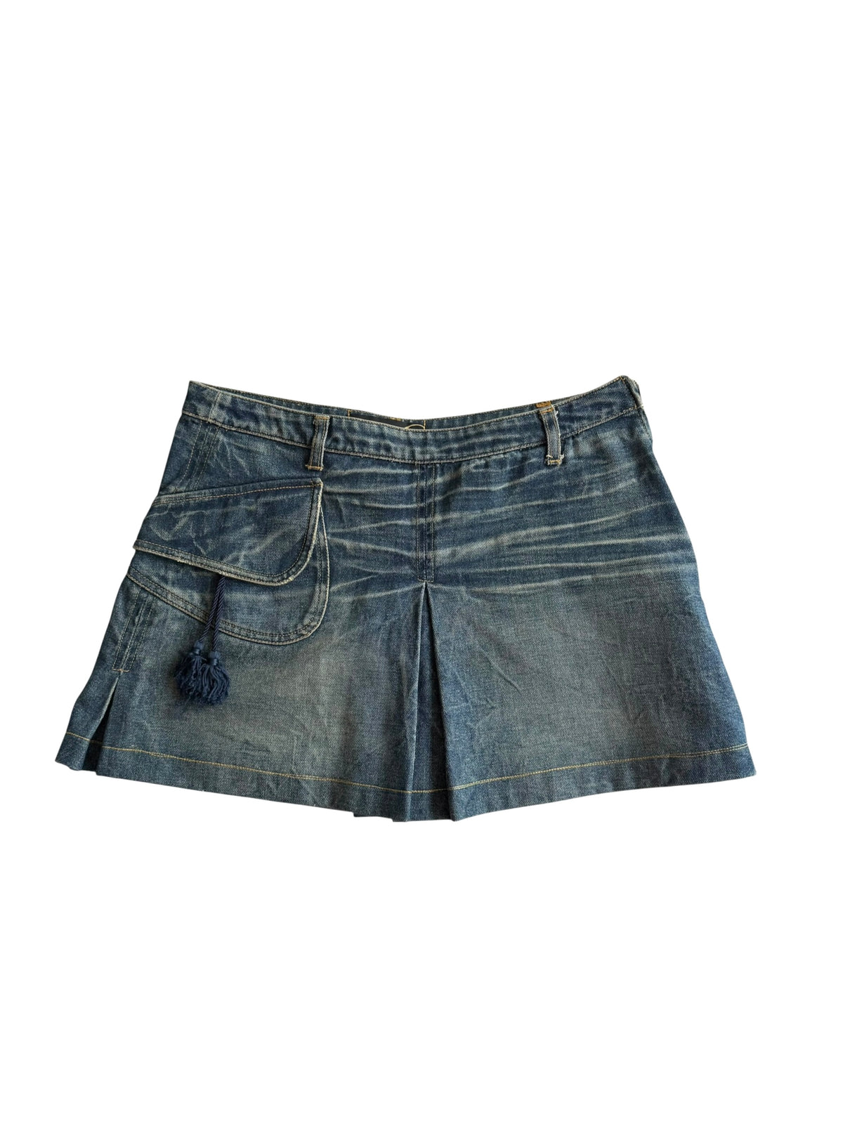 Just Cavalli blue washed denim tassel pleated mini skirt (44)