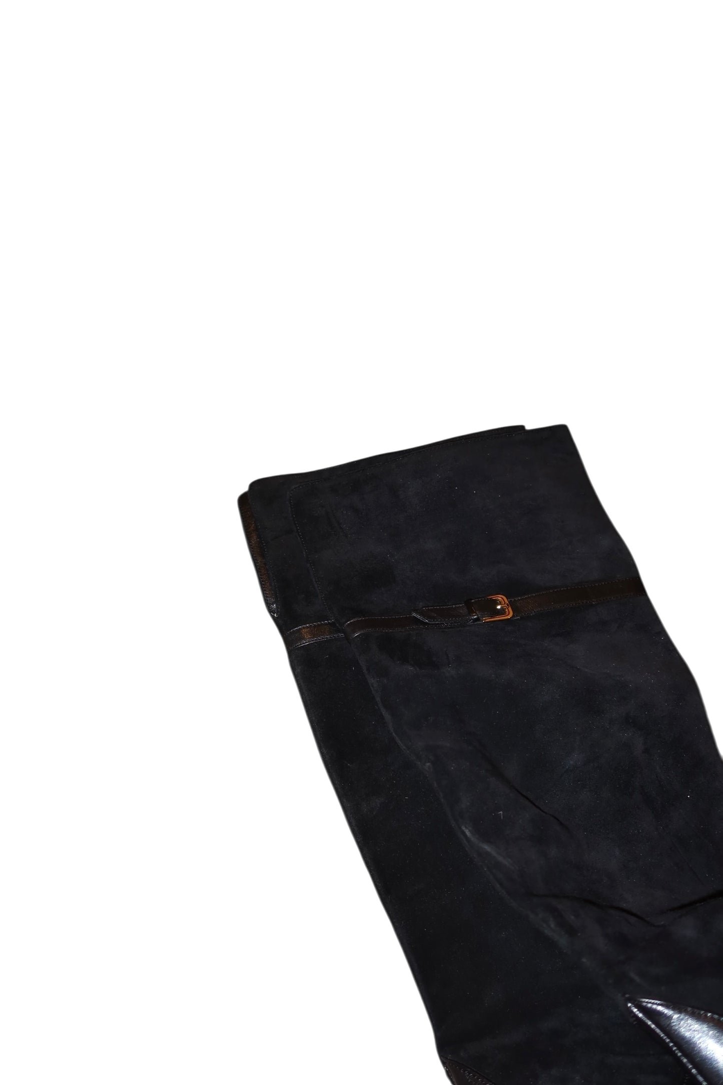 Gucci black suede and leather boots with gold buckle details (37)