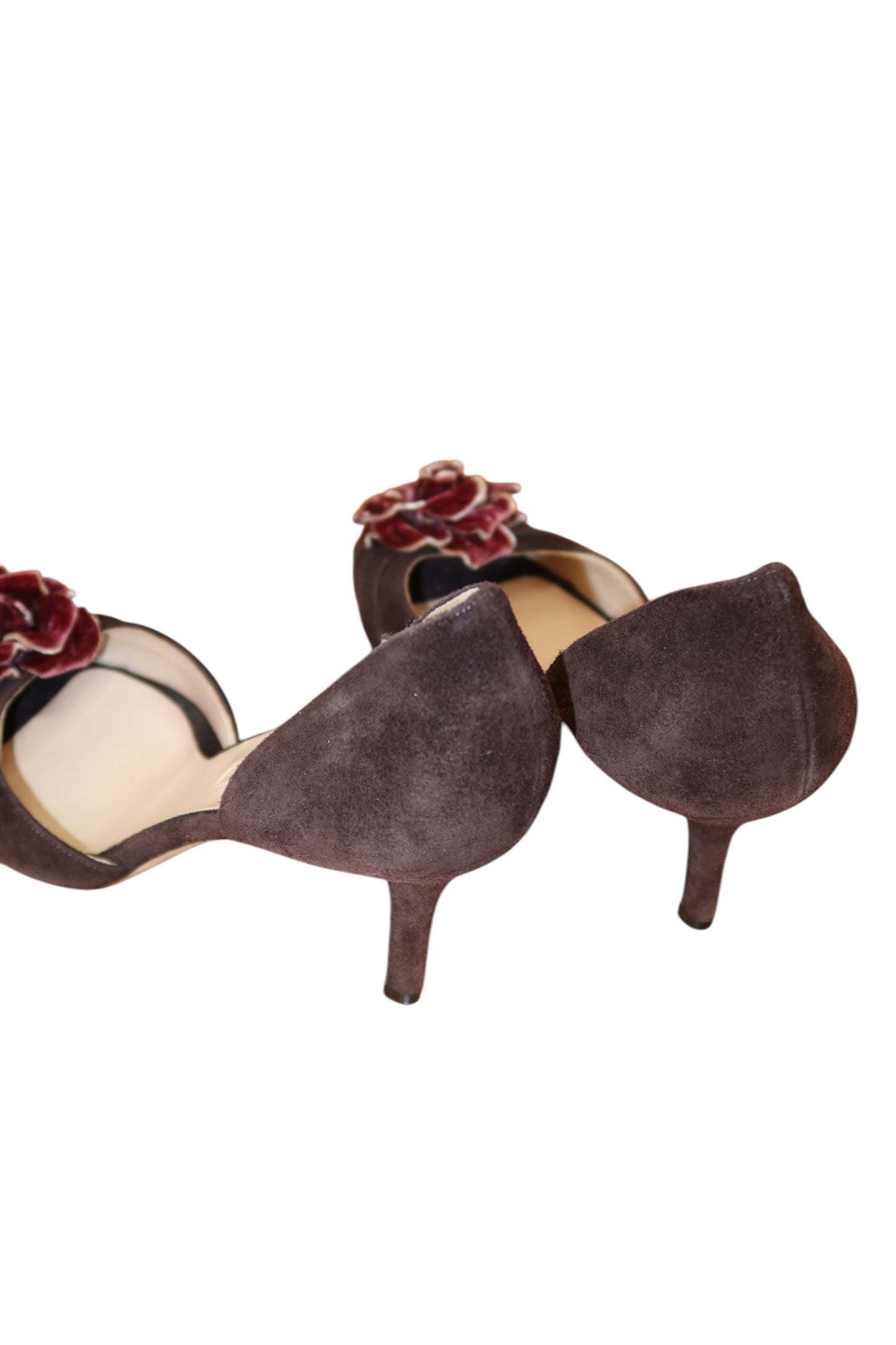 Oscar de la Renta tacchi peep toe marroni con dettaglio di rosa (38.5)