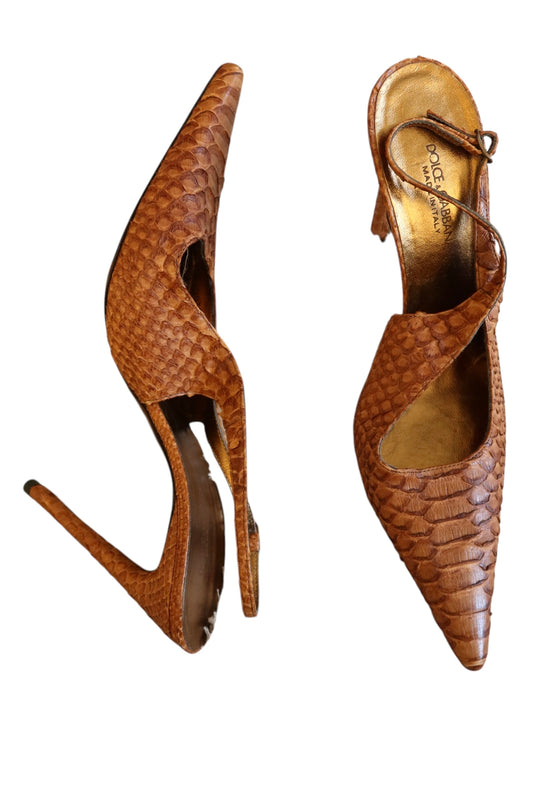 Dolce & Gabbana light brown snake slingback heels (40)