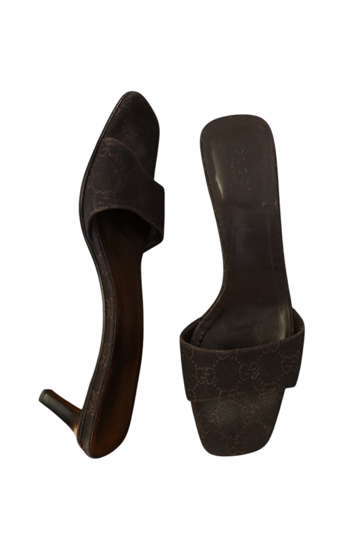 Gucci GG monogram dark brown mules (6.5B)
