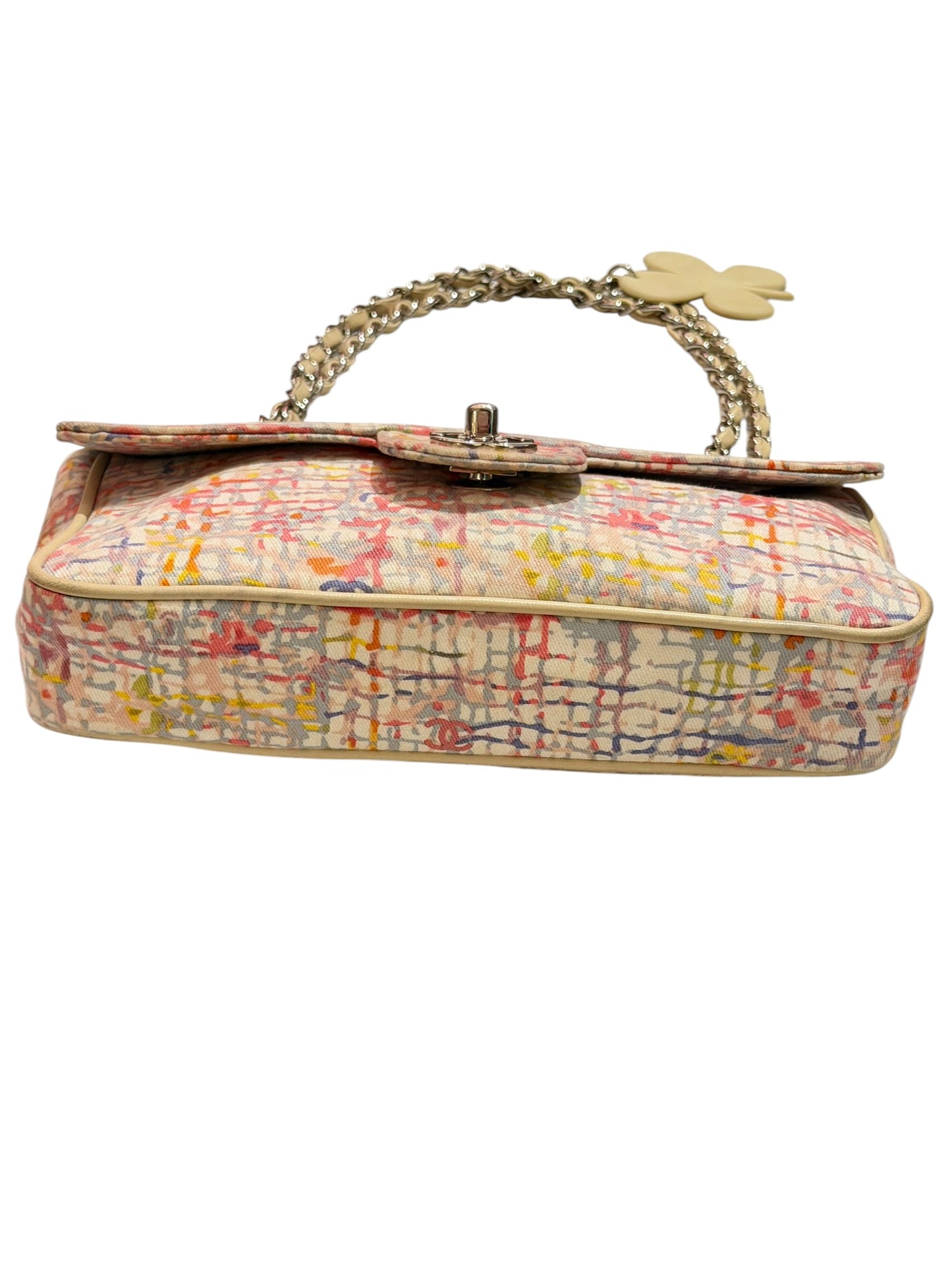 Chanel canvas watercolor clover flap bag