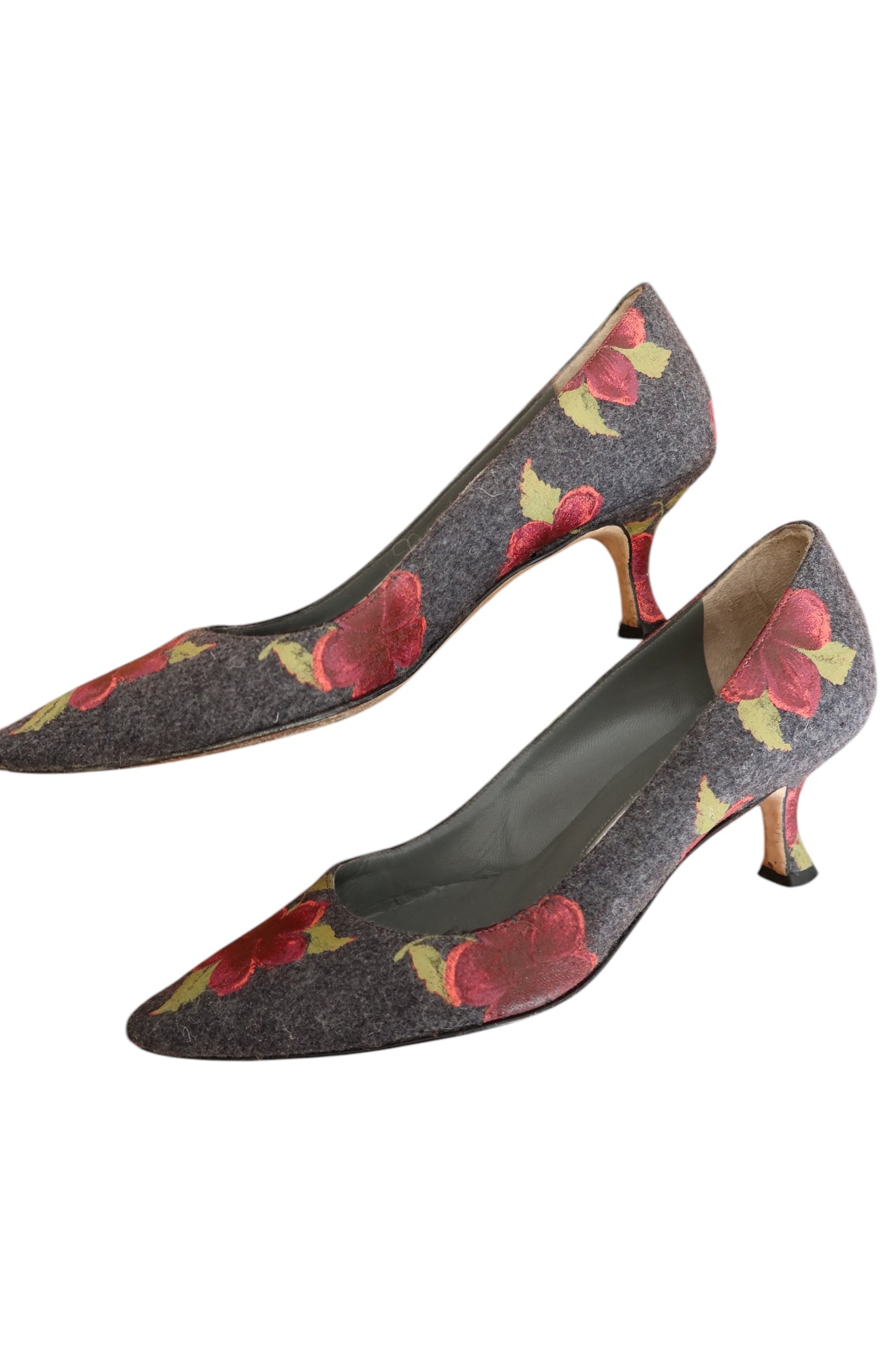 Manolo Blahnik grey wool heels with flower print (36)