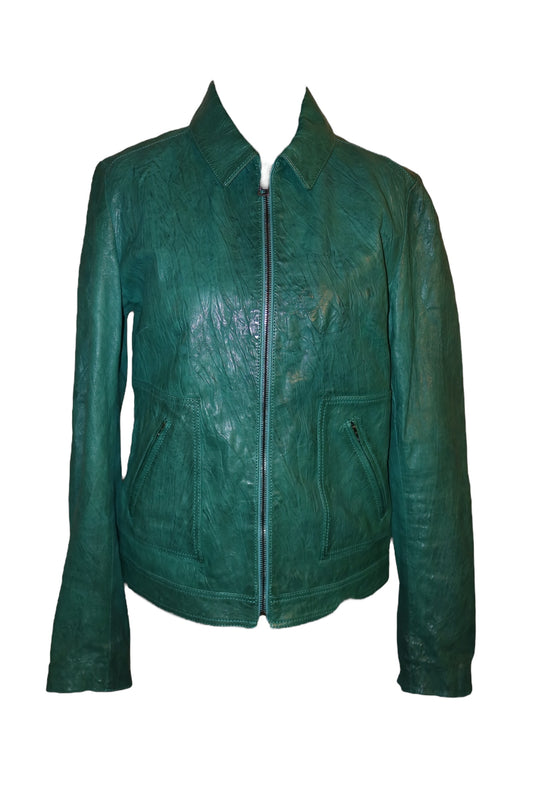 Dolce & Gabbana green leather jacket
