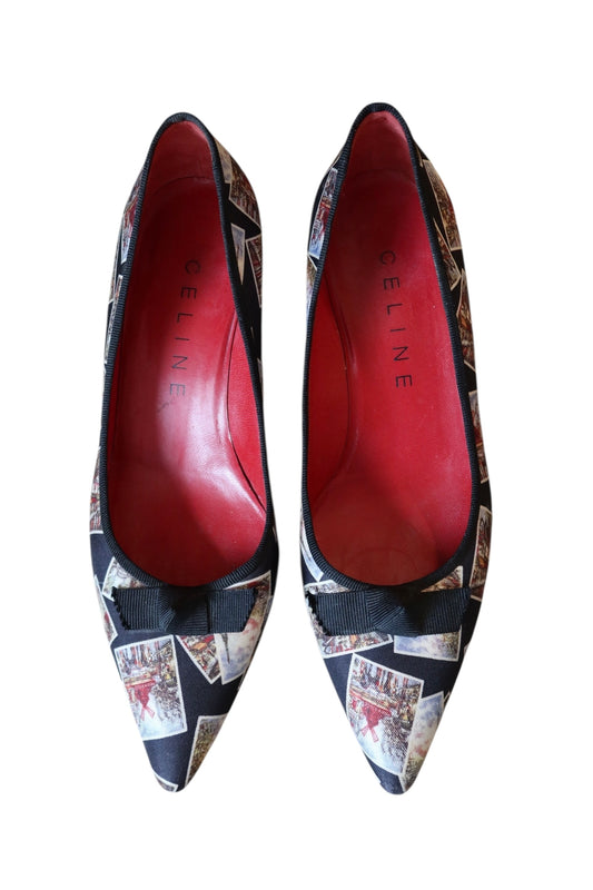 Celine black satin postcard kitten heels (36.5)